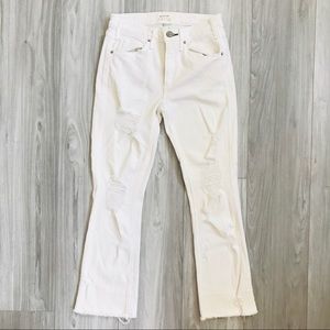 McGuire White Denim Distressed Raw Hem Flare Jeans Size 24